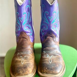 Old West Purple and Brown Heeled Boots